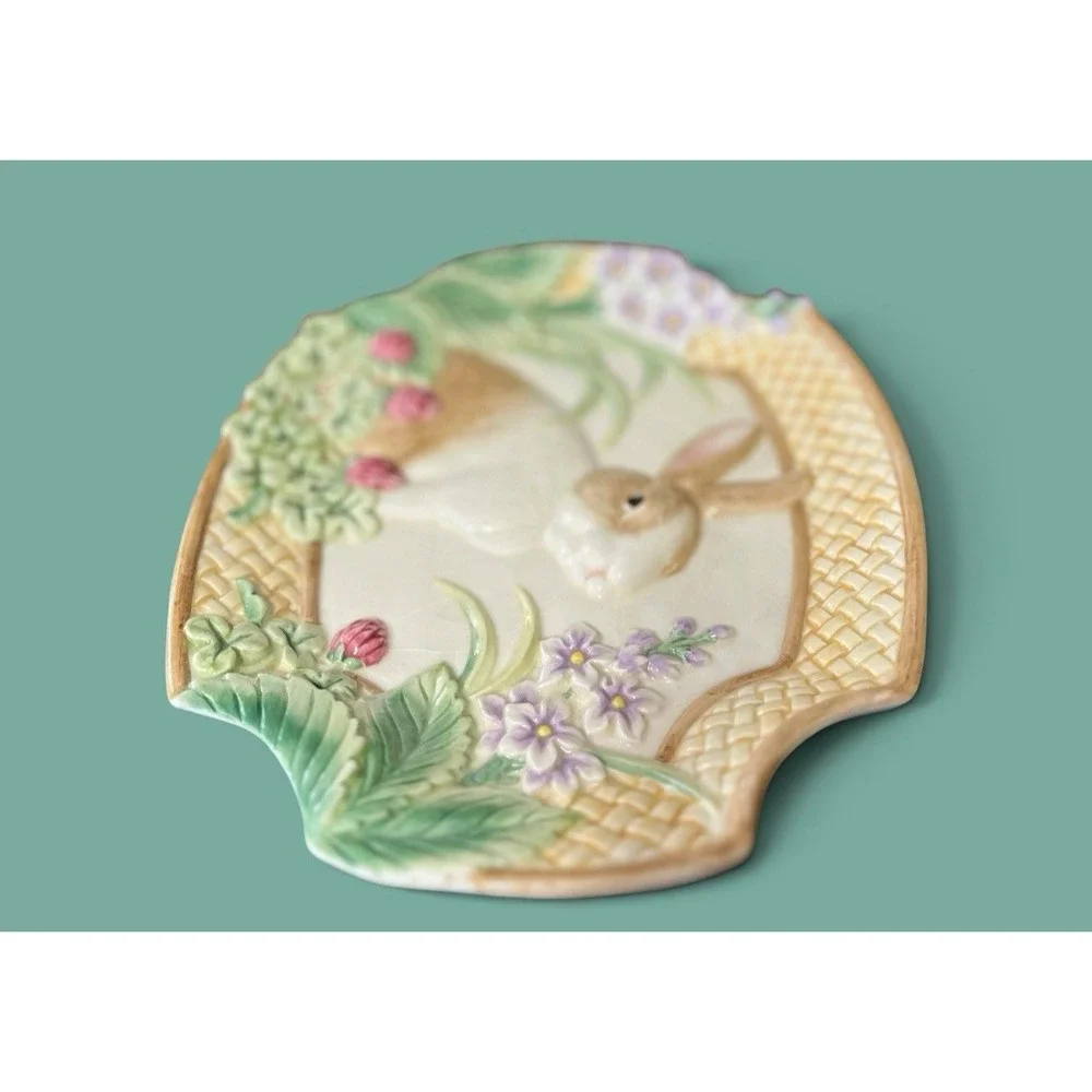 Fitz & Floyd Essentials Botanical Bunny Rabbit Canape Plate Dish Bowl Embossed